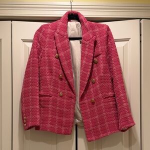 Sunday Pink Textured Blazer with Gold Buttons